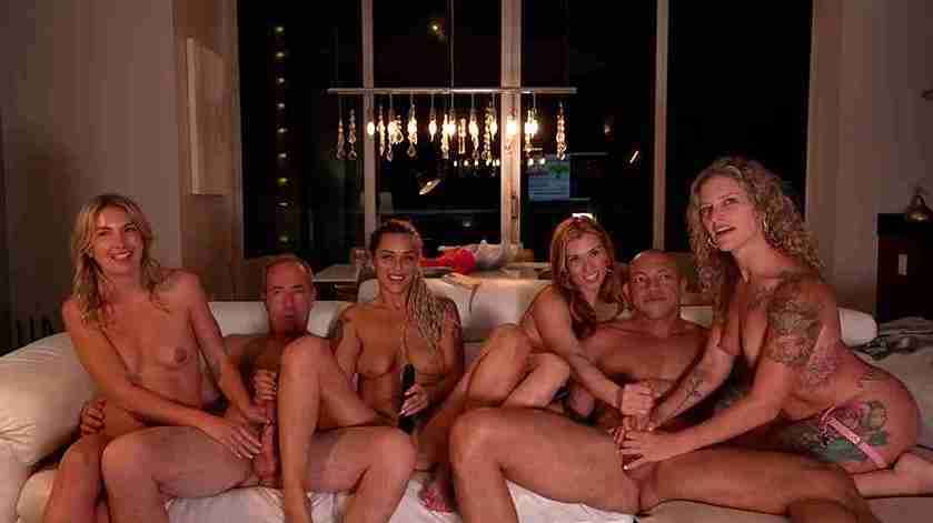 blondefoxsilverfox invites her lover to a wild group sex cam show